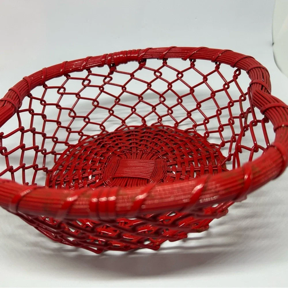 Bright Red Enamel‎ Metal Woven Apple Shaped Basket
